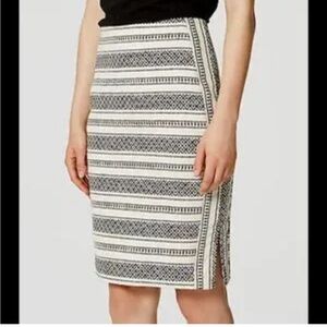 LOFT Black and Cream Geometric Pencil Skirt